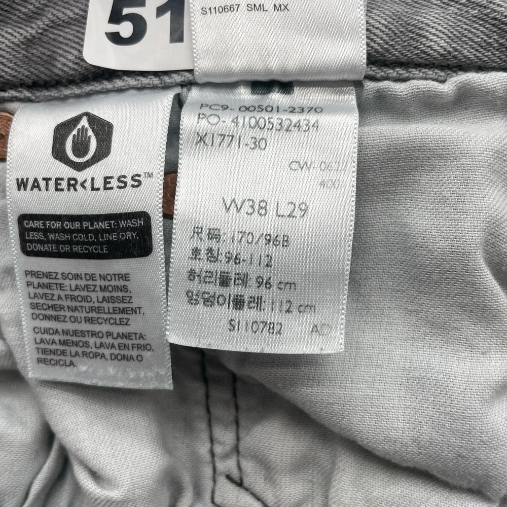 Levis 501 Jeans‎ Mens 38x28 (Tag 38x29) Gray Button Fly Straight Leg 100% Cotton